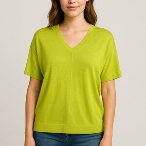 Rondina New York Chartreuse Green V-Neck Sweater Medium NWT Oversized Short